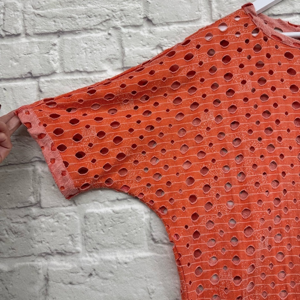 Clara Sunwoo Oversized Laser-Cut Perforated Knit Top - Coral/Orange XS - Picture 4 of 12